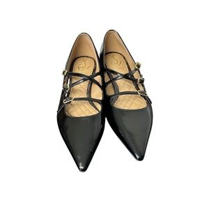 Sam Edelman Black Patent Leather Cass‎ Strappy Ballet Flats Pointed Toe Size 9.5